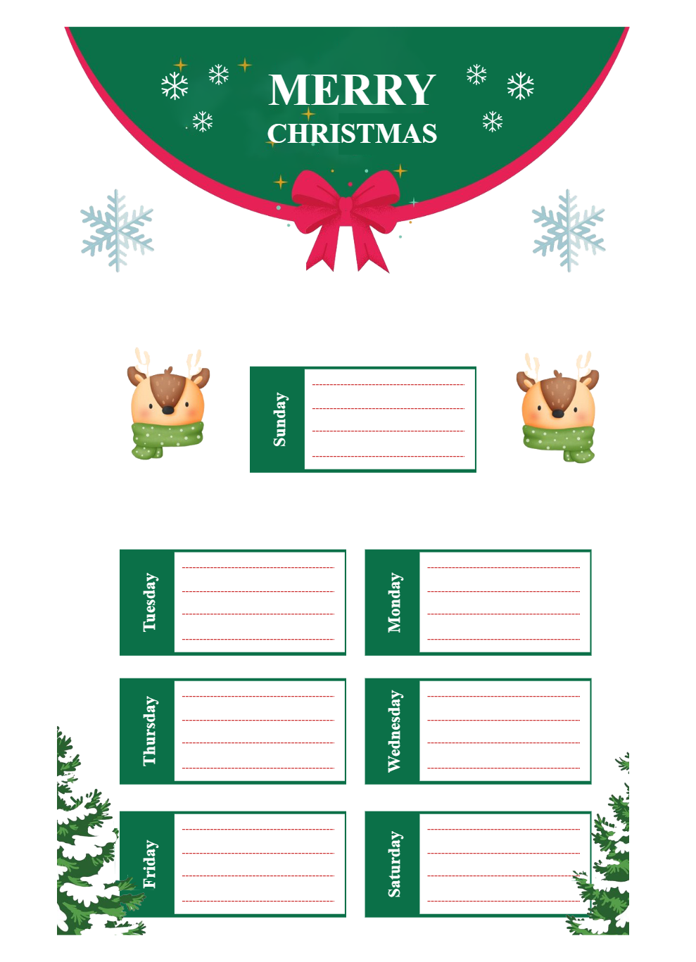 Green Christmas Weekly Schedule Planner