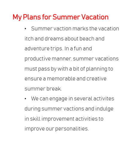 Plans For Summer Vacation Template