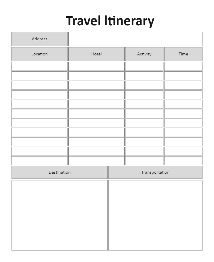 Travel Itinerary Holiday Plan Template