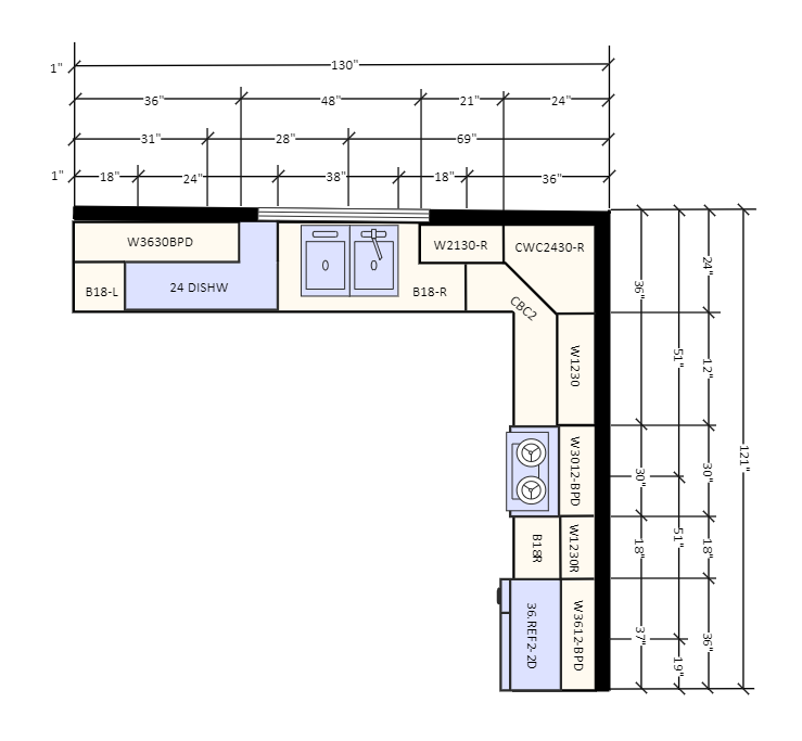 L Shaped Kitchen Layout Example