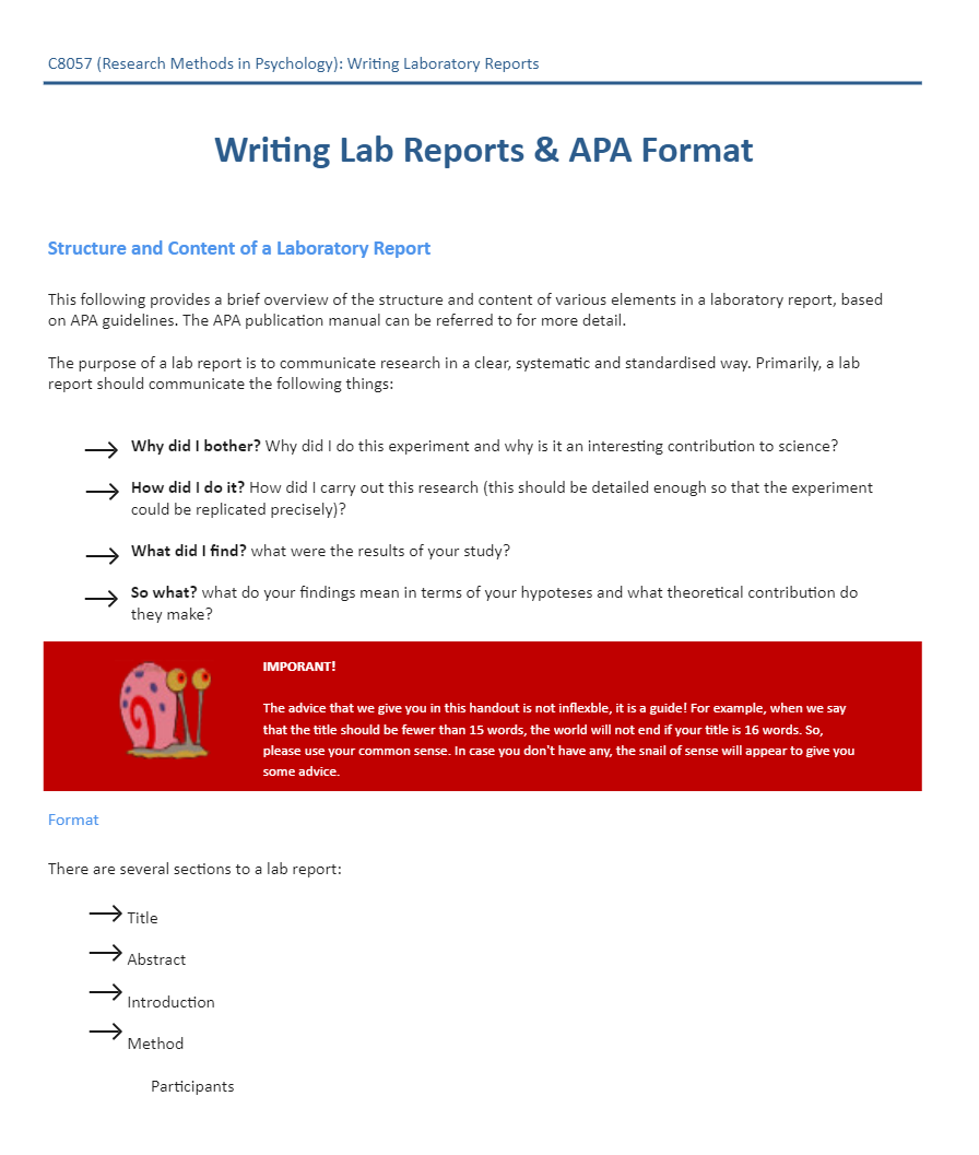 Apa Format Lab Report
