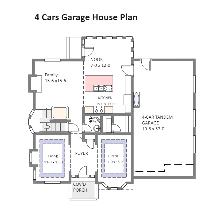 4 Cars Garage Plan
