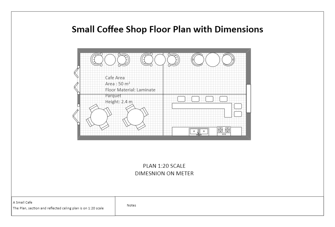 Small Coffee Shop Floor Plan with Dimensions