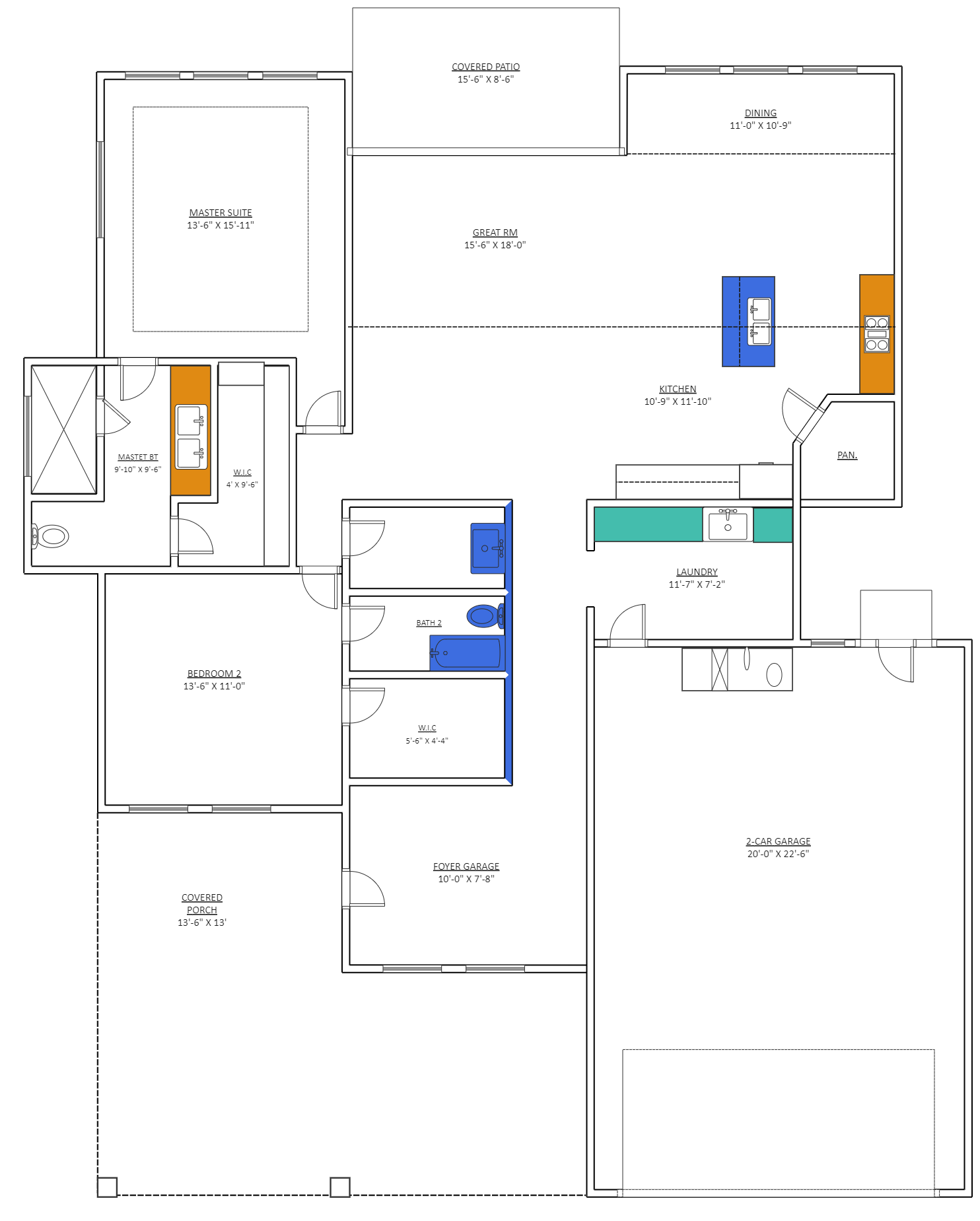 2 Bedroom One Floor House Plan