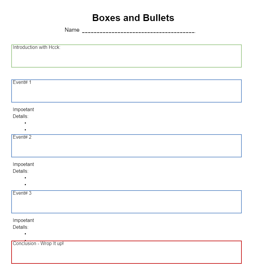 Boxes and Bullets Graphic Organizer Example