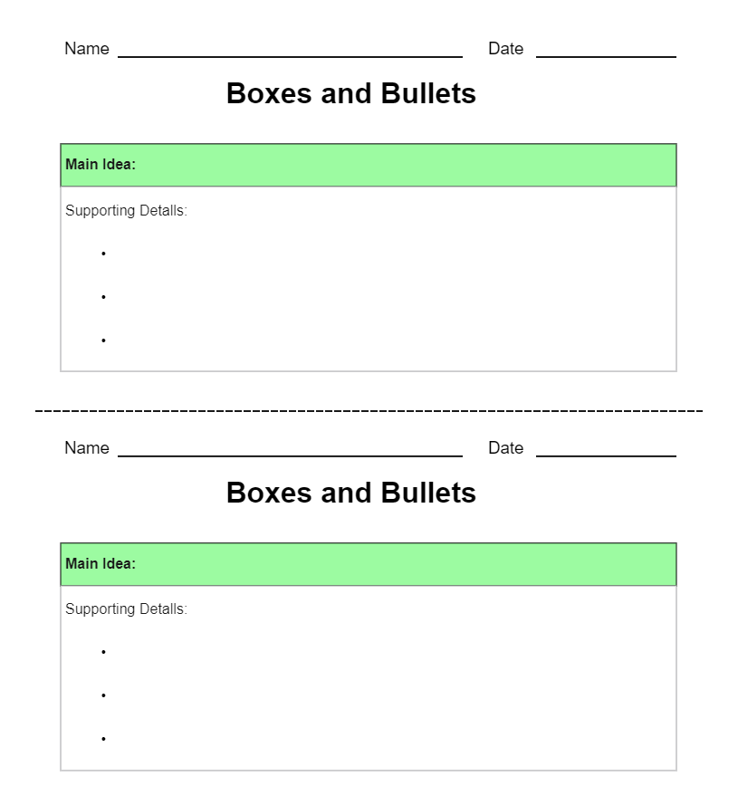 Boxes and Bullets Graphic Organizer Printable