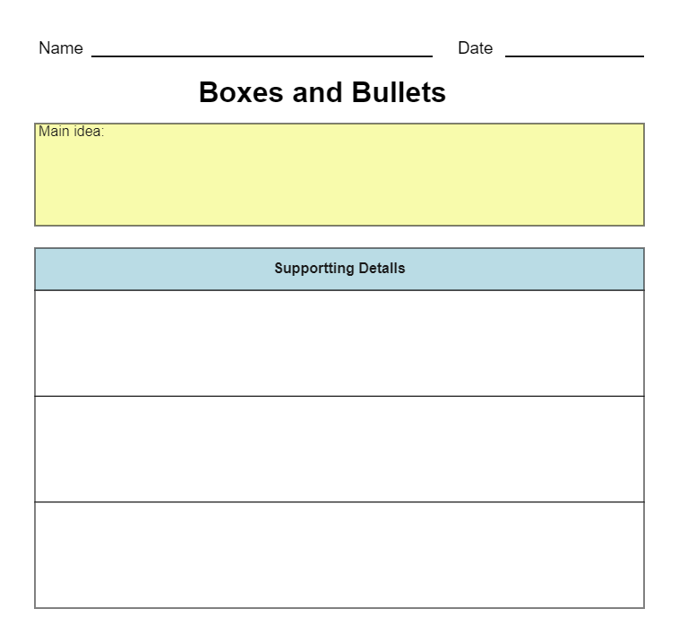 Boxes and Bullets Graphic Organizer