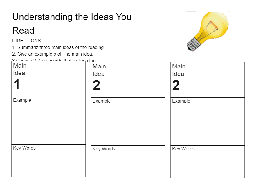 Graphic Organizer for Overall Reading Comprehension