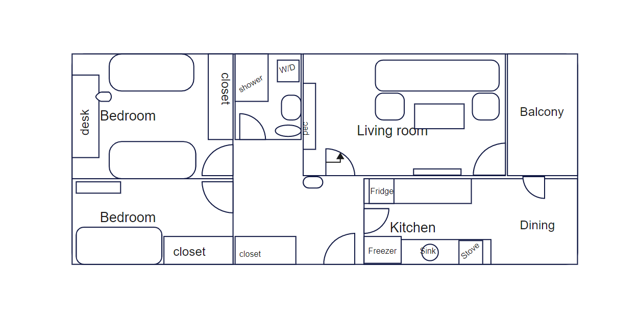 House Floor Plan with 2 Bedrooms