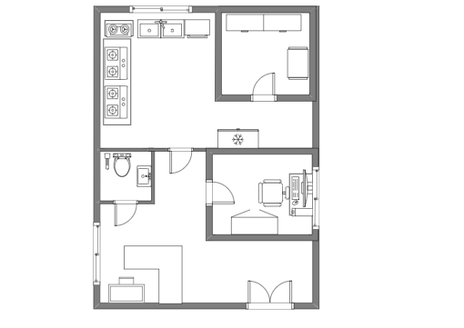 Simple Home Plan With Bedroom and Kitchen