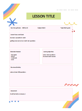 Lesson Title Diagram for Student