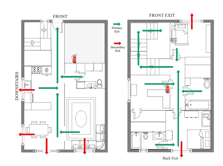 Fire Escape Plan With Multiple Exits