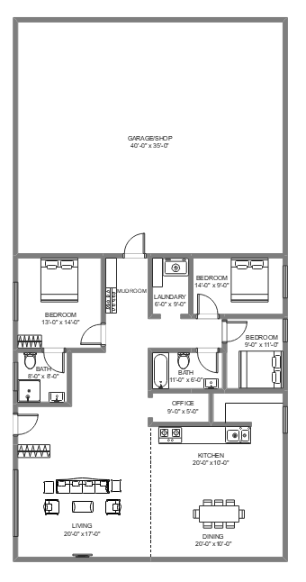 40x50 Barndominium Floor Plan