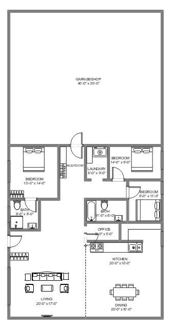 40x80 Barndominium Floor Plan