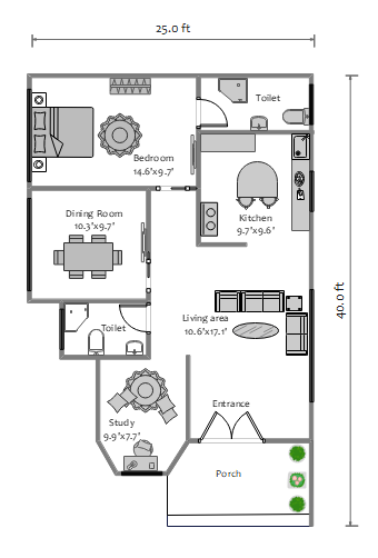 25x40 1 Bedroom Floor Plan