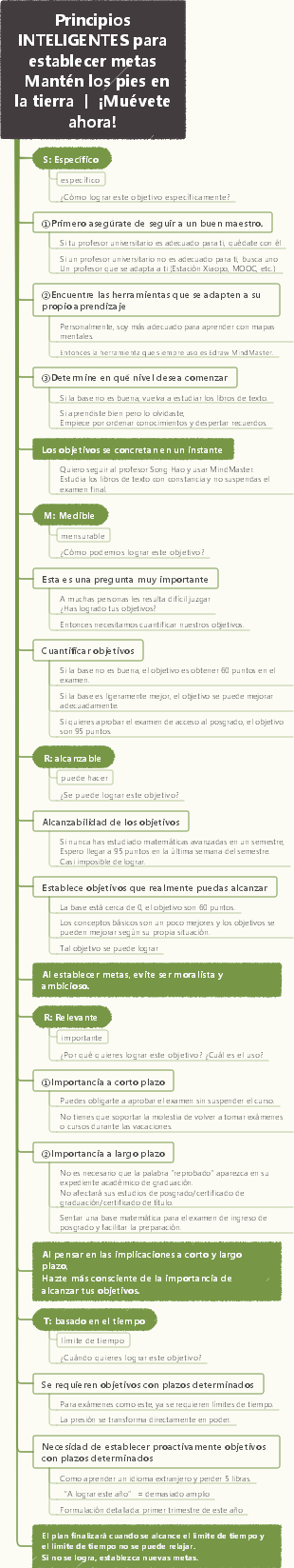 Mapa mental vertical del principio SMART