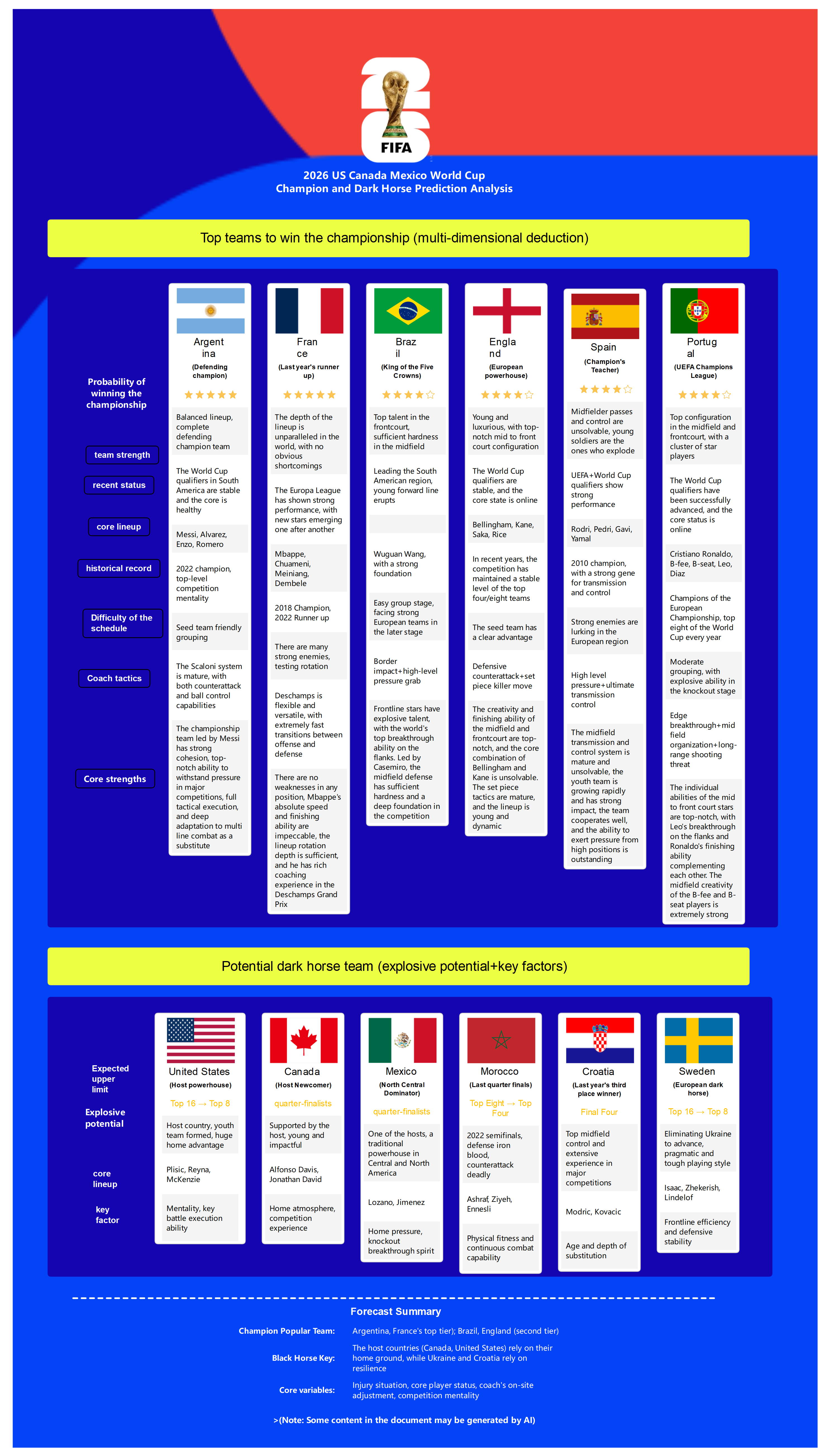 2026 US Canada Mexico World Cup Champion and Dark Horse Prediction Analysis