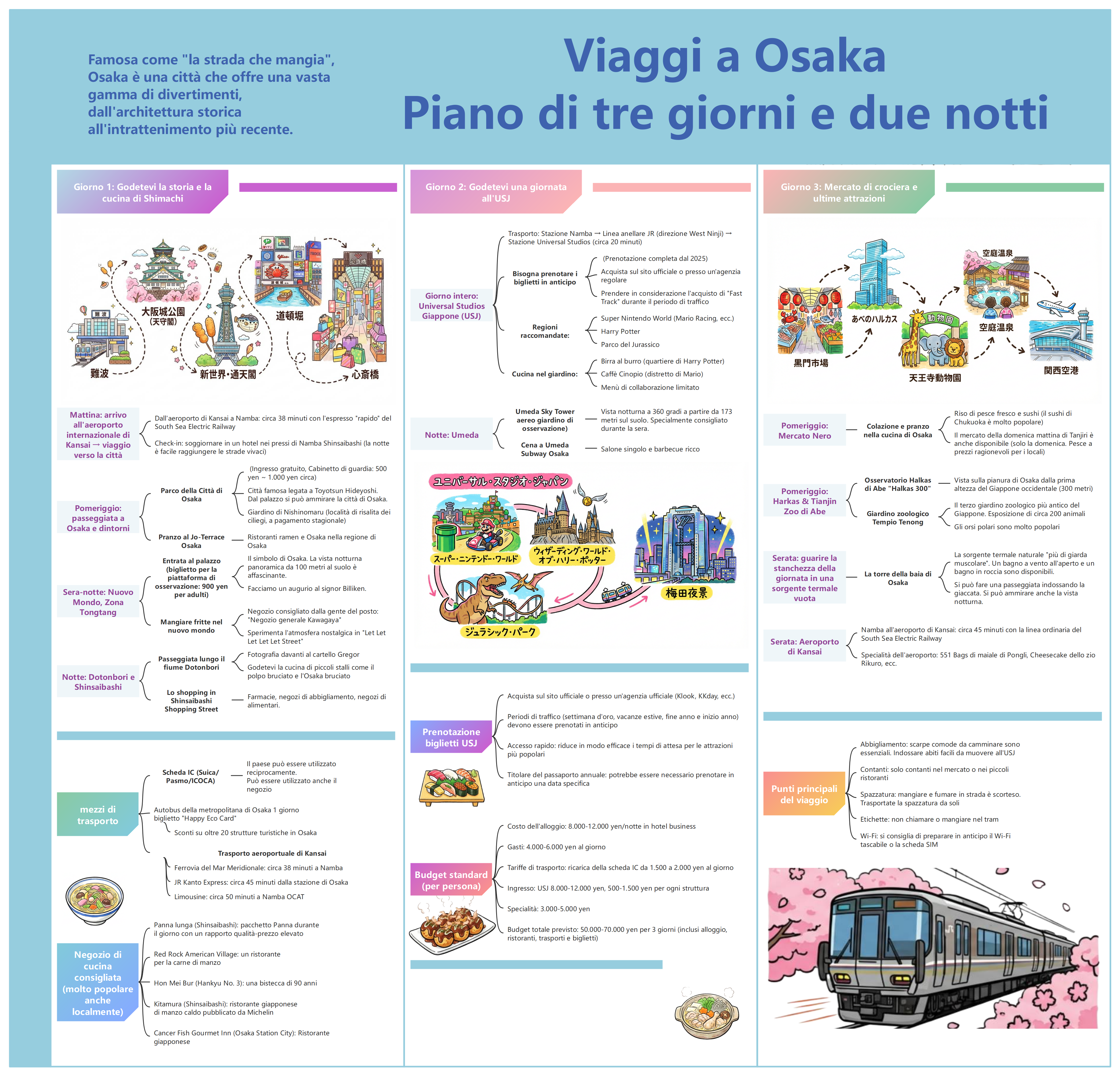 Template di itinerario di viaggio a Osaka (3 giorni e 2 notti)