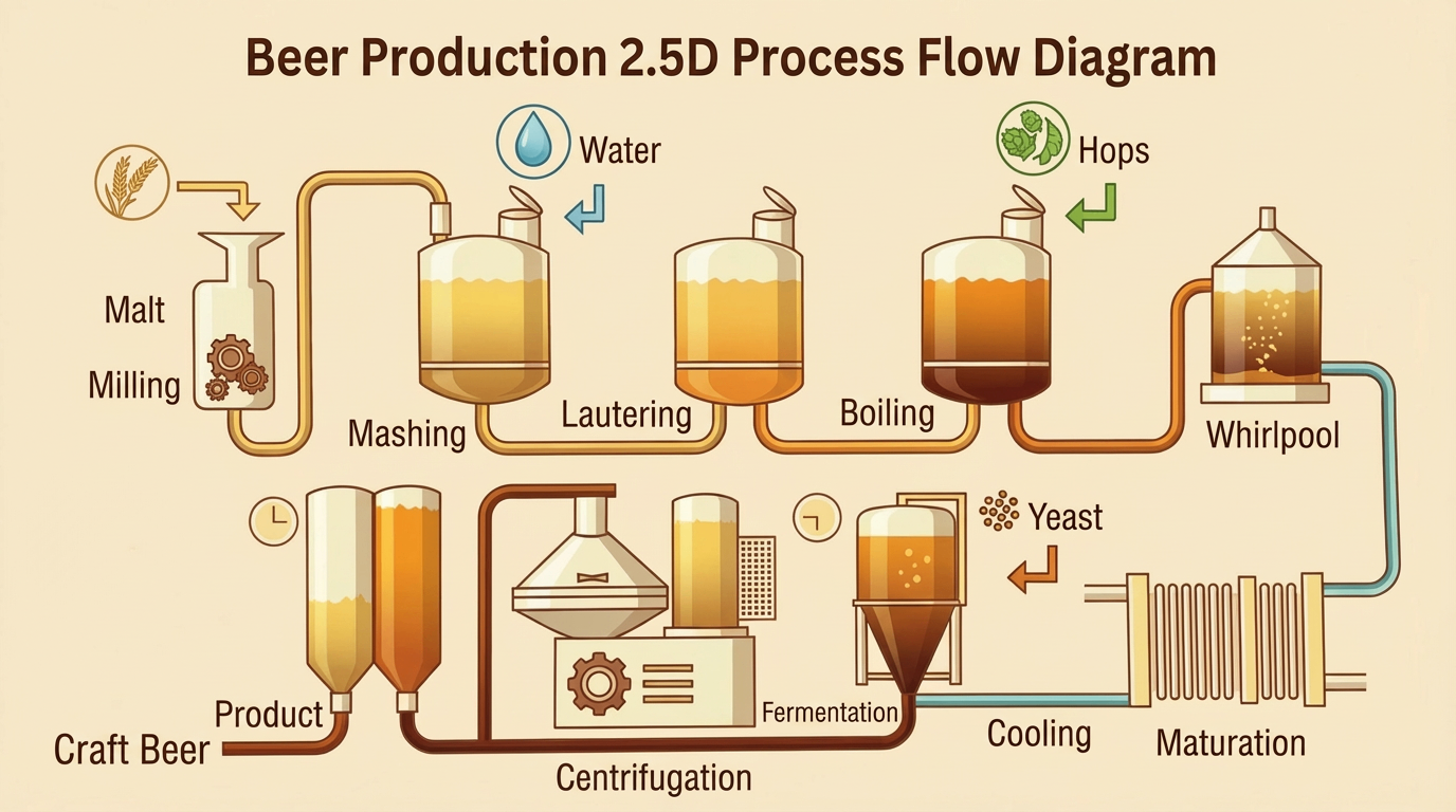 Beer Production Process Flow Diagram | EdrawMax Templates