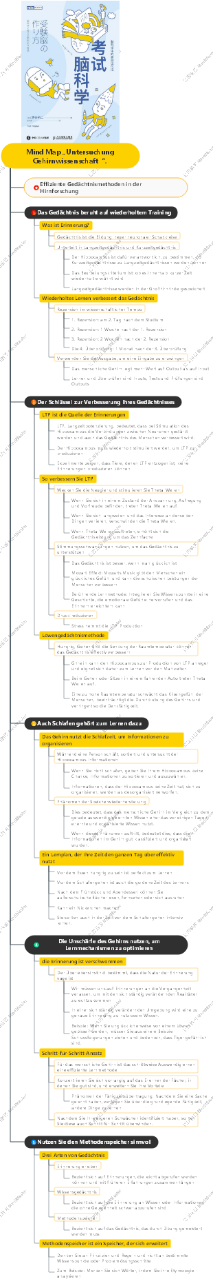 Mind Map „Untersuchung Gehirnwissenschaft“.