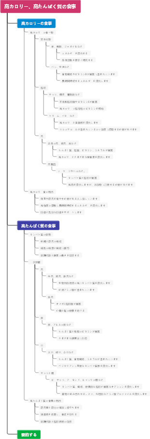 高カロリー、高たんぱく質の食事