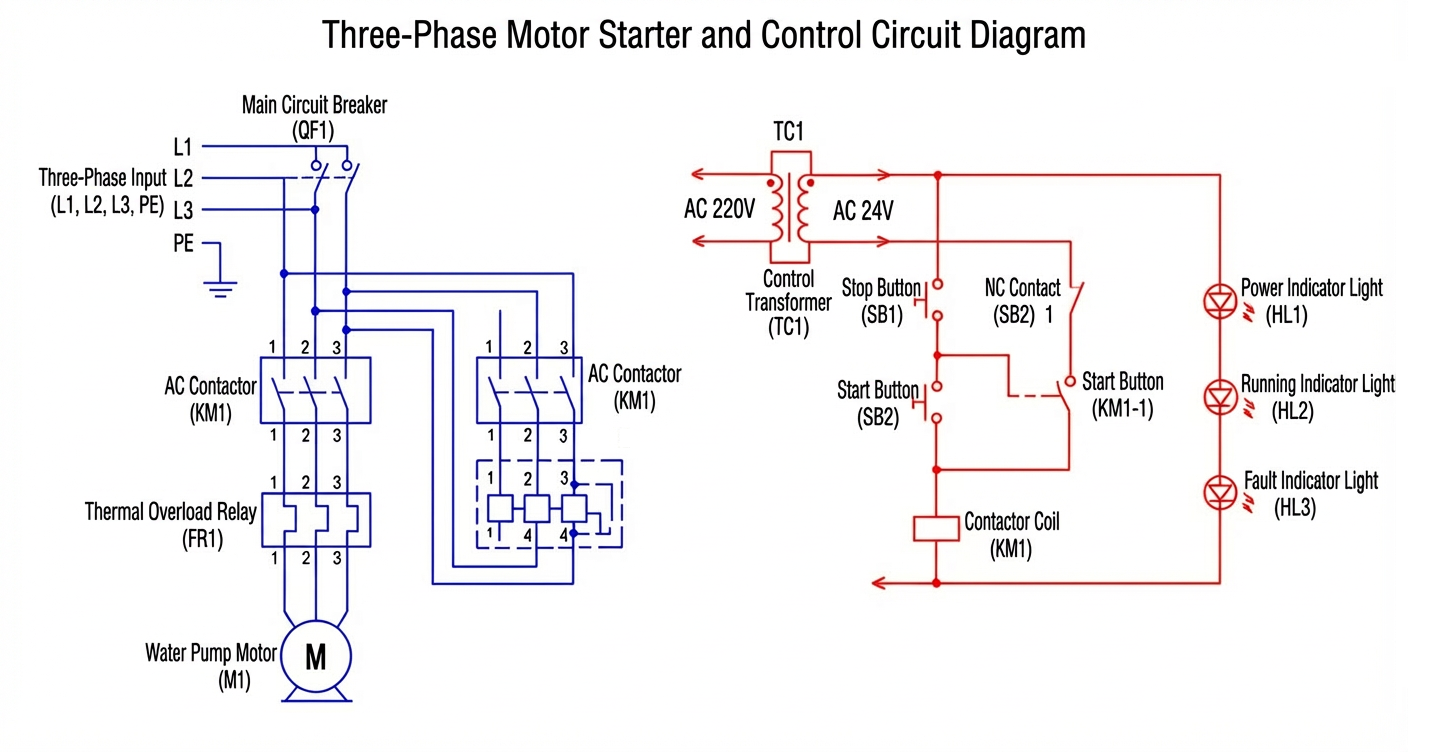 Three-Phase Motor Starter Circuit Diagram