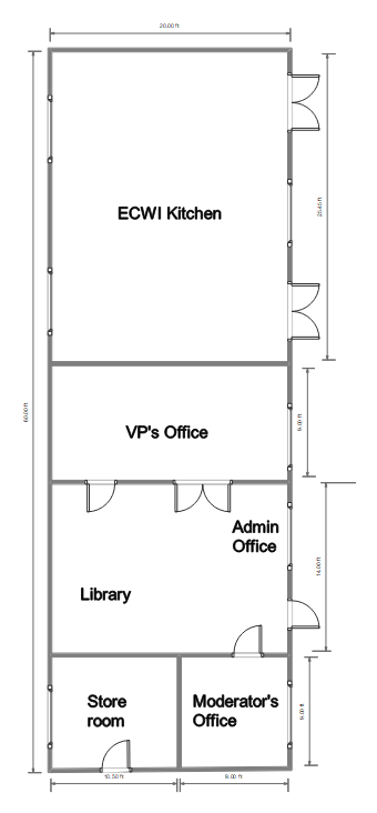 Office and Kitchen Floor Plan with Library and Storage