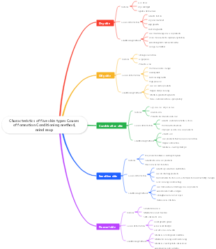 Characteristics of Five Skin Types Mind Map