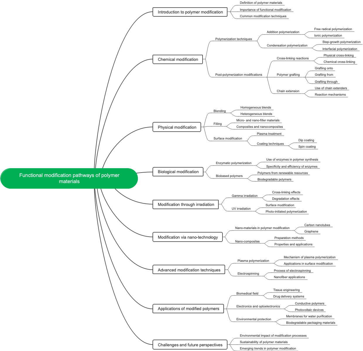 Functional modification pathways of polymer materials