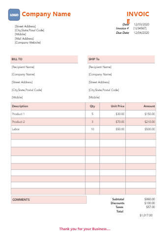 Invoice Template Word