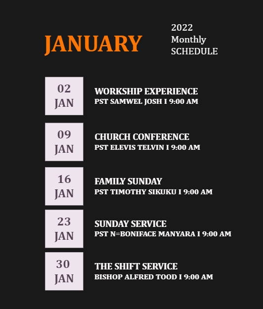 Church Monthly Schedule Template