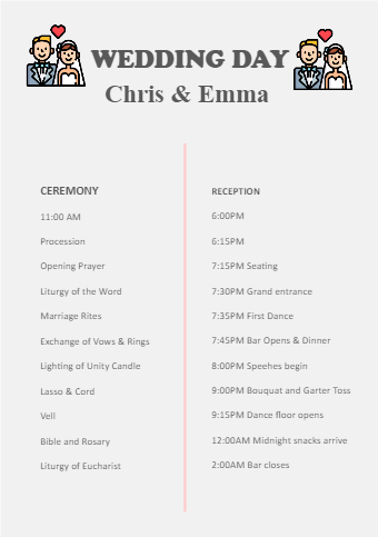 Free Wedding Schedule Template Google Docs