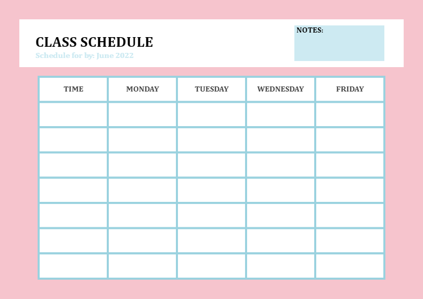Monthly School Schedule Template