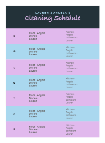 Pink Blue General Weekly Cleaning Schedule