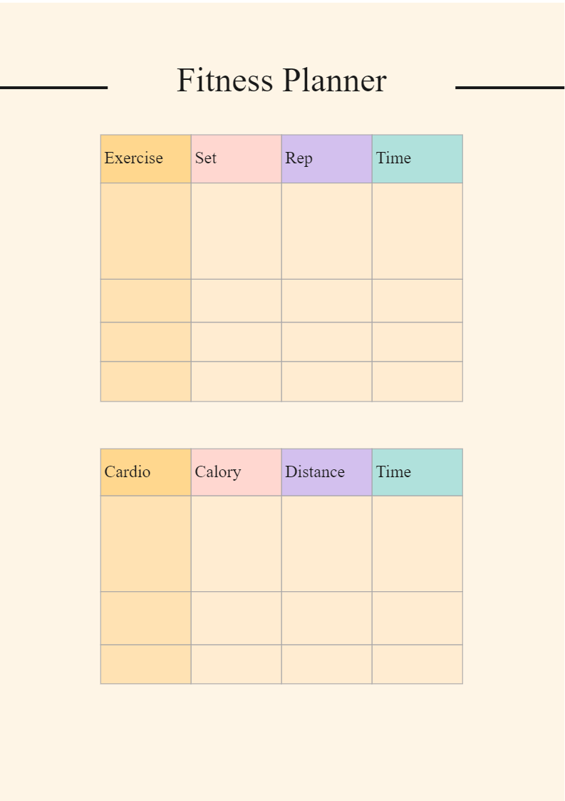 Printable Workout Schedule Template