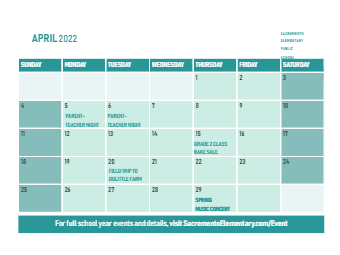 School Monthly Calender Schedule Template
