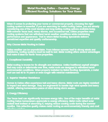Metal Roofing Dallas – Durable and Energy Efficient Roofing Solutions