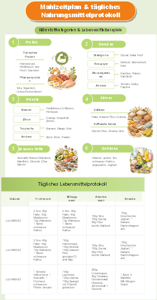 Mahlzeitplan tägliches Nahrungsmittelprotokoll