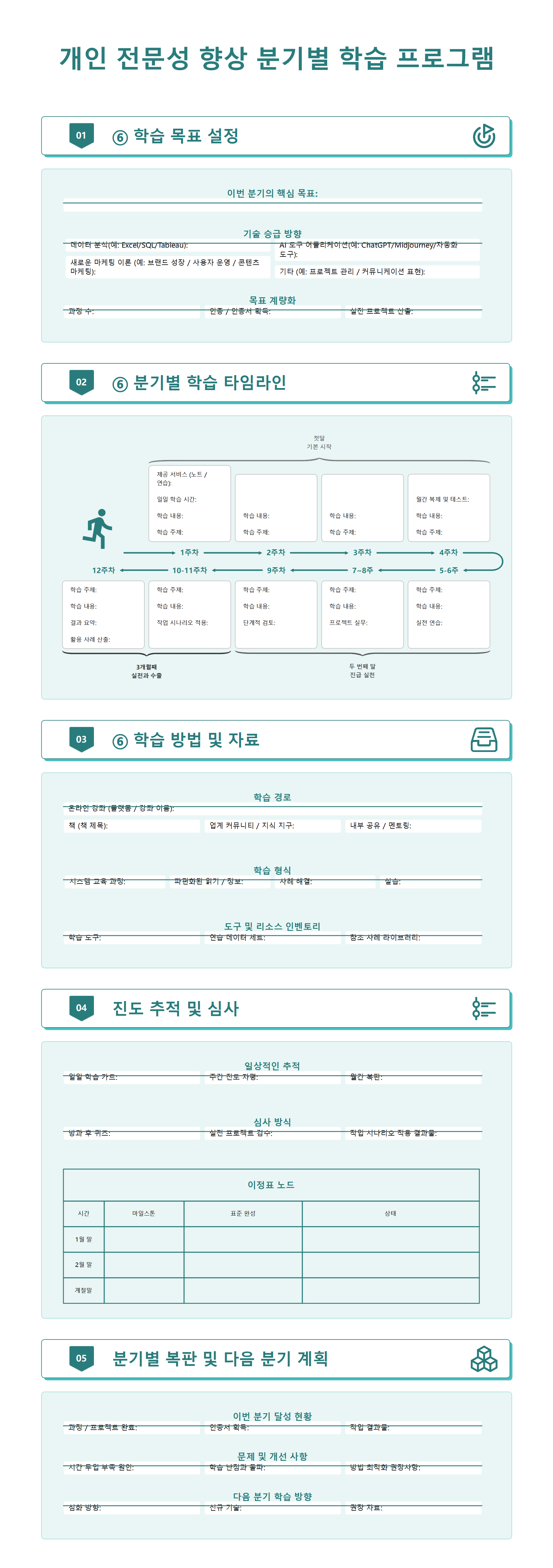 개인 전문성 향상 분기별 학습 계획 관리 템플릿