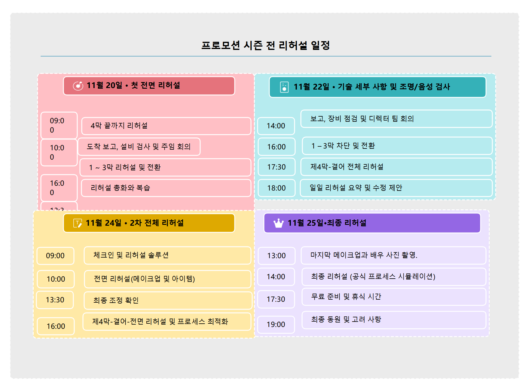 프로모션 시즌 전 리허설 일정