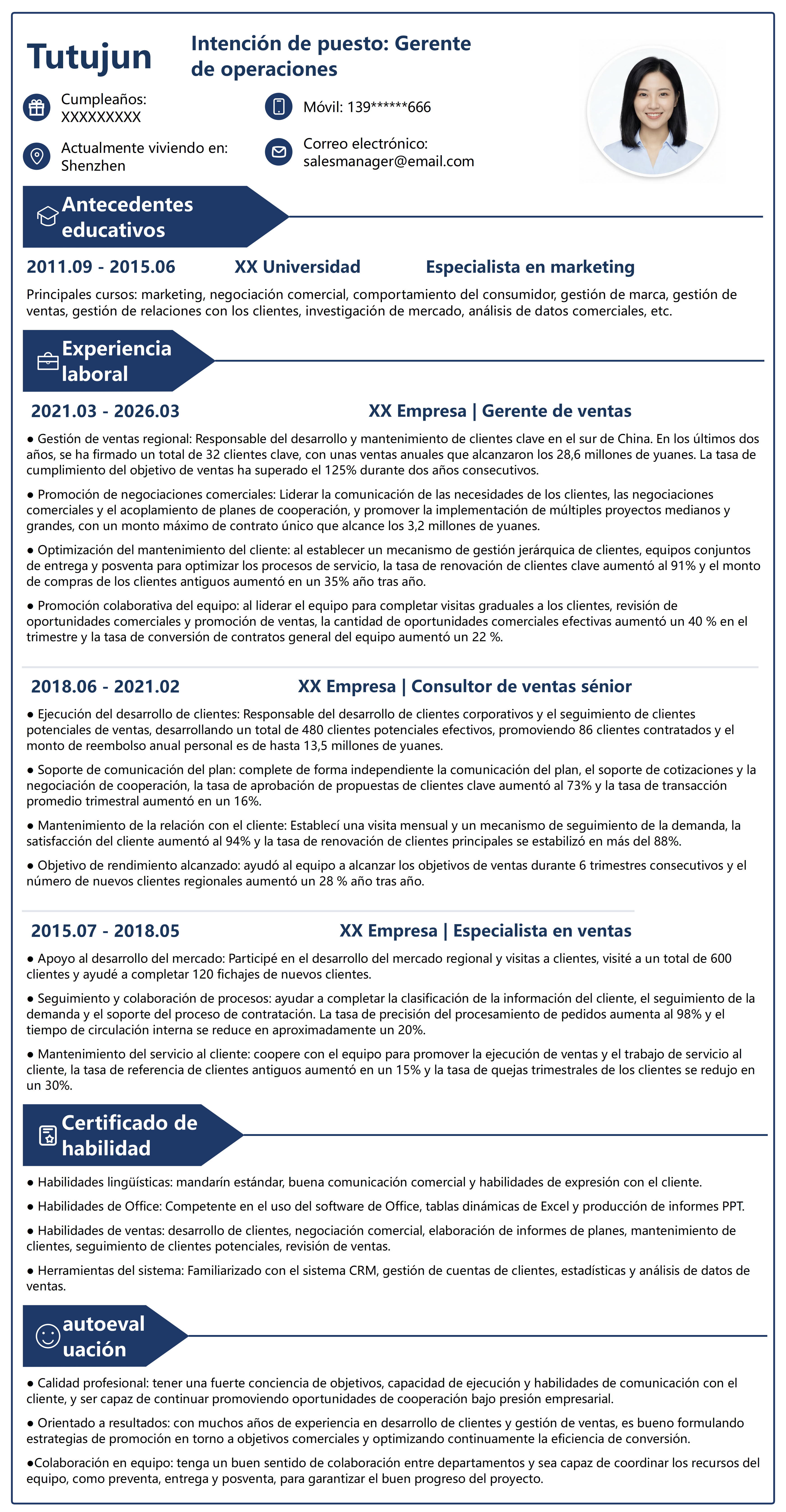 Plantilla de currículum de gerente de ventas