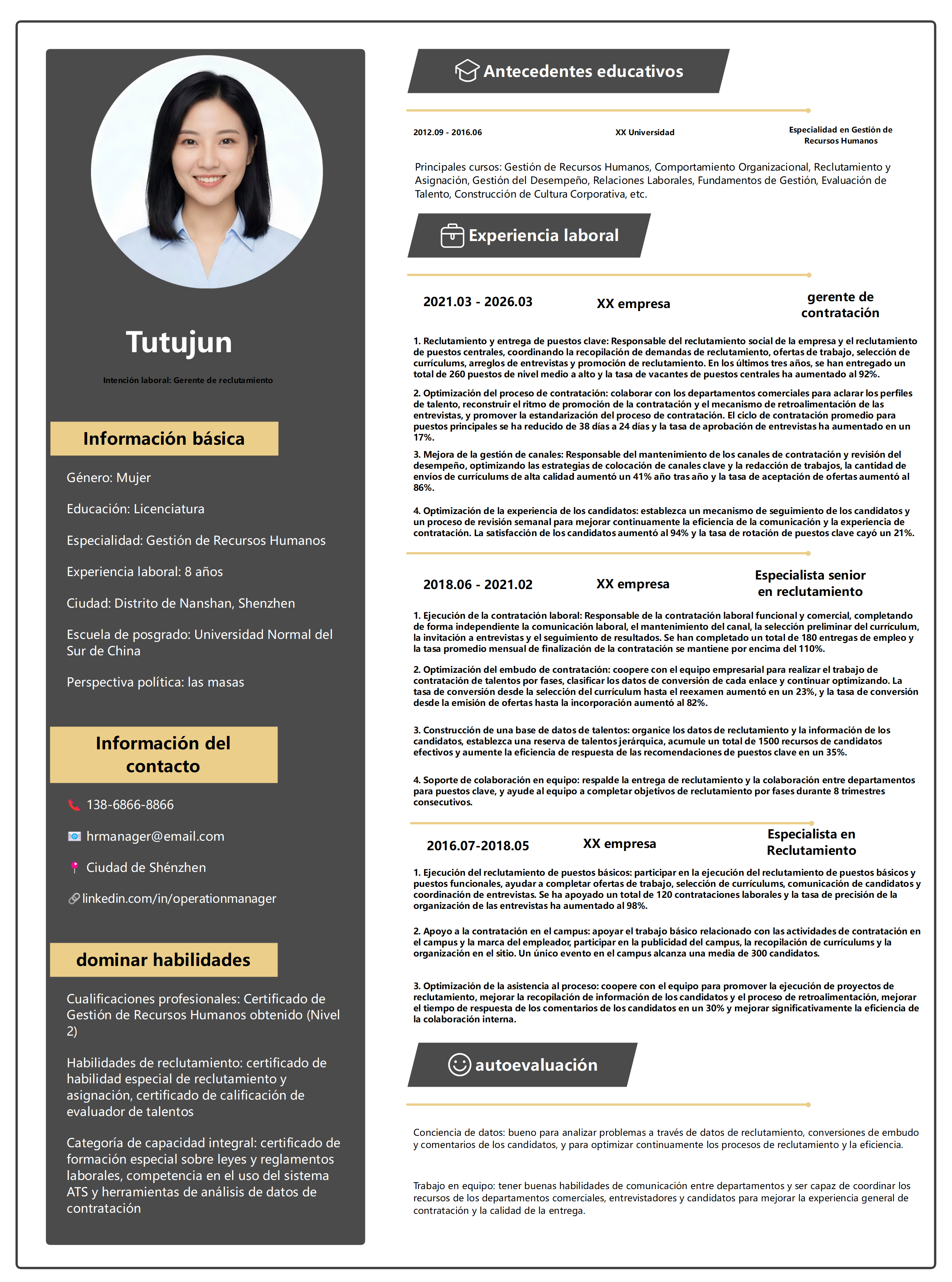 Currículum del gerente de contratación